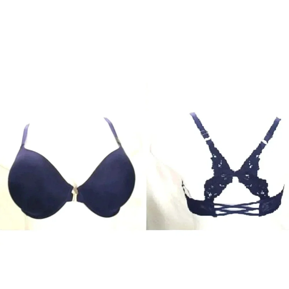 38DDD Unveiled Felina Beautiful Love Front Close‎ Underwire Bra Navy Blue NWT